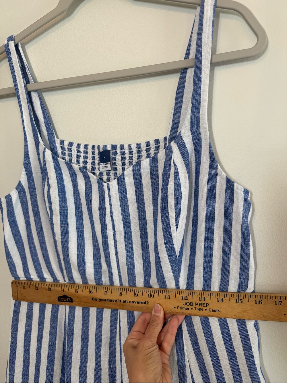 Old Navy Blue White Striped Midi Dress Linen Blend Beach Cruise Resort Pockets L - Picture 7 of 11